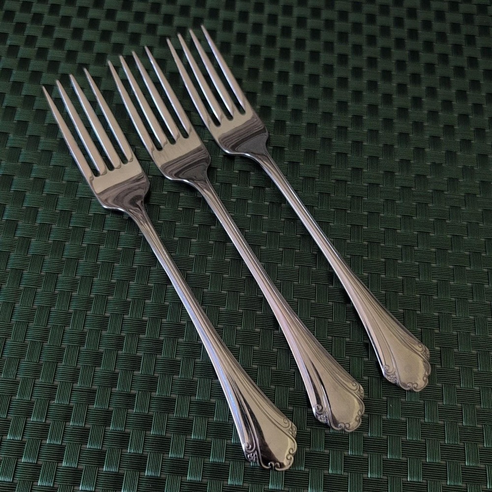 Oneida FALKIRK Dinner Forks Set Lot of 3 Stainless Steel Glossy USA Vtg Profile